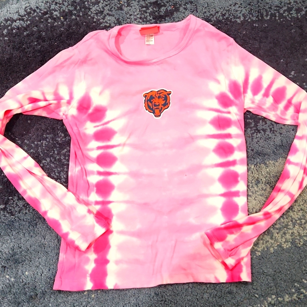 Chicago Bears NFL Girls LS Pink Tie Dye Top L